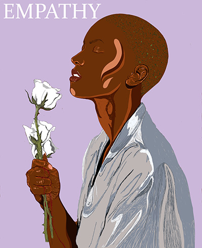 illustration of lady holding roses
